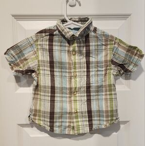 Arizona Jean Company Brown and Green Plaid Button Down Shirt